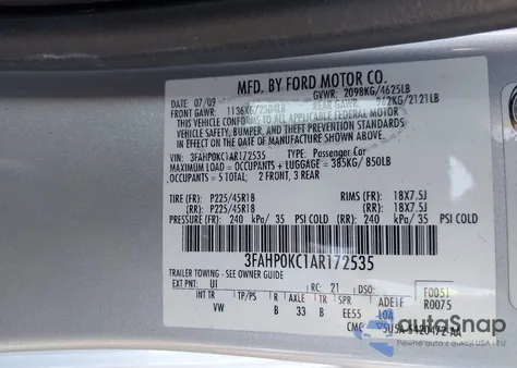2010 Ford Fusion Sport from USA, damaged, VIN 3FAHP0KC1AR172535
